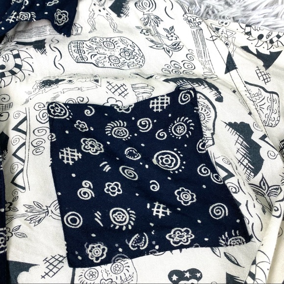 Vtg Zarus Day Of The Dead Skull Goth Print Button Down EUC - Picture 4 of 13